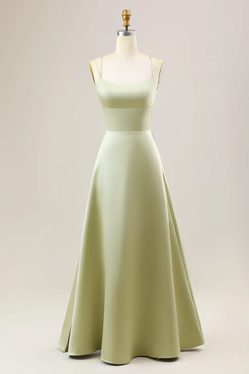 Dusty Sage Uma Linha Esparguete Alças Longo Cetim Vestido Madrinha