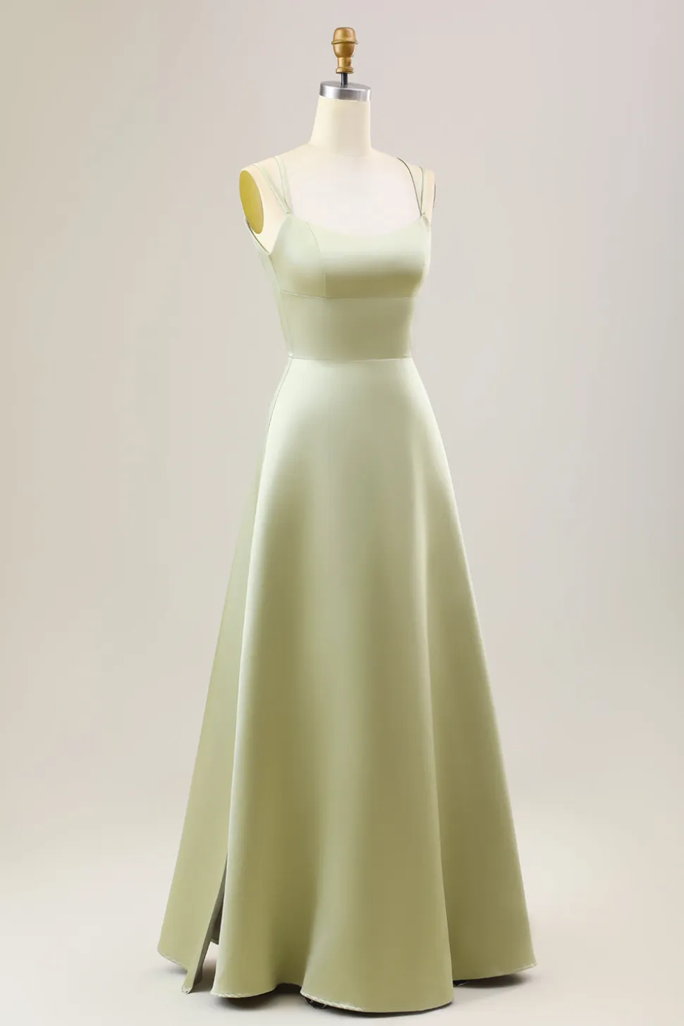 Dusty Sage Uma Linha Esparguete Alças Longo Cetim Vestido Madrinha