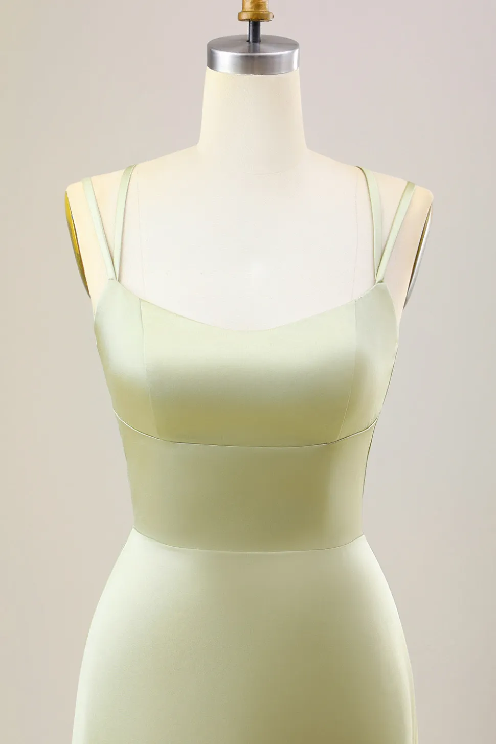 Dusty Sage Uma Linha Esparguete Alças Longo Cetim Vestido Madrinha
