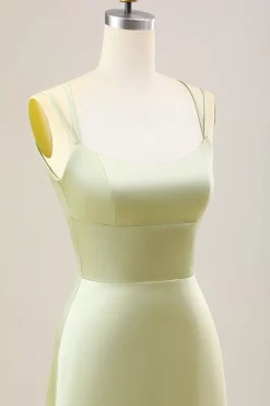 Dusty Sage Uma Linha Esparguete Alças Longo Cetim Vestido Madrinha