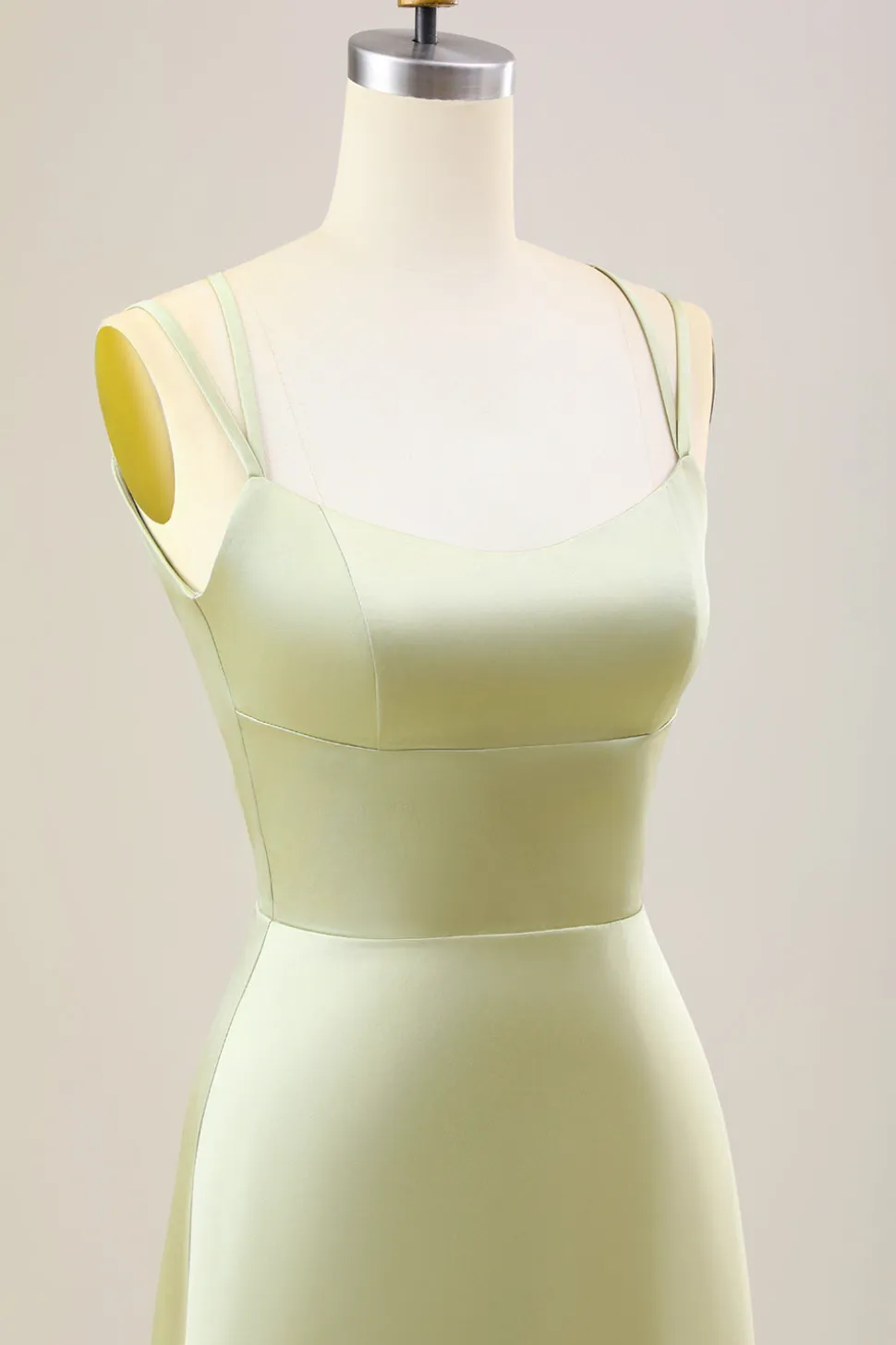 Dusty Sage Uma Linha Esparguete Alças Longo Cetim Vestido Madrinha