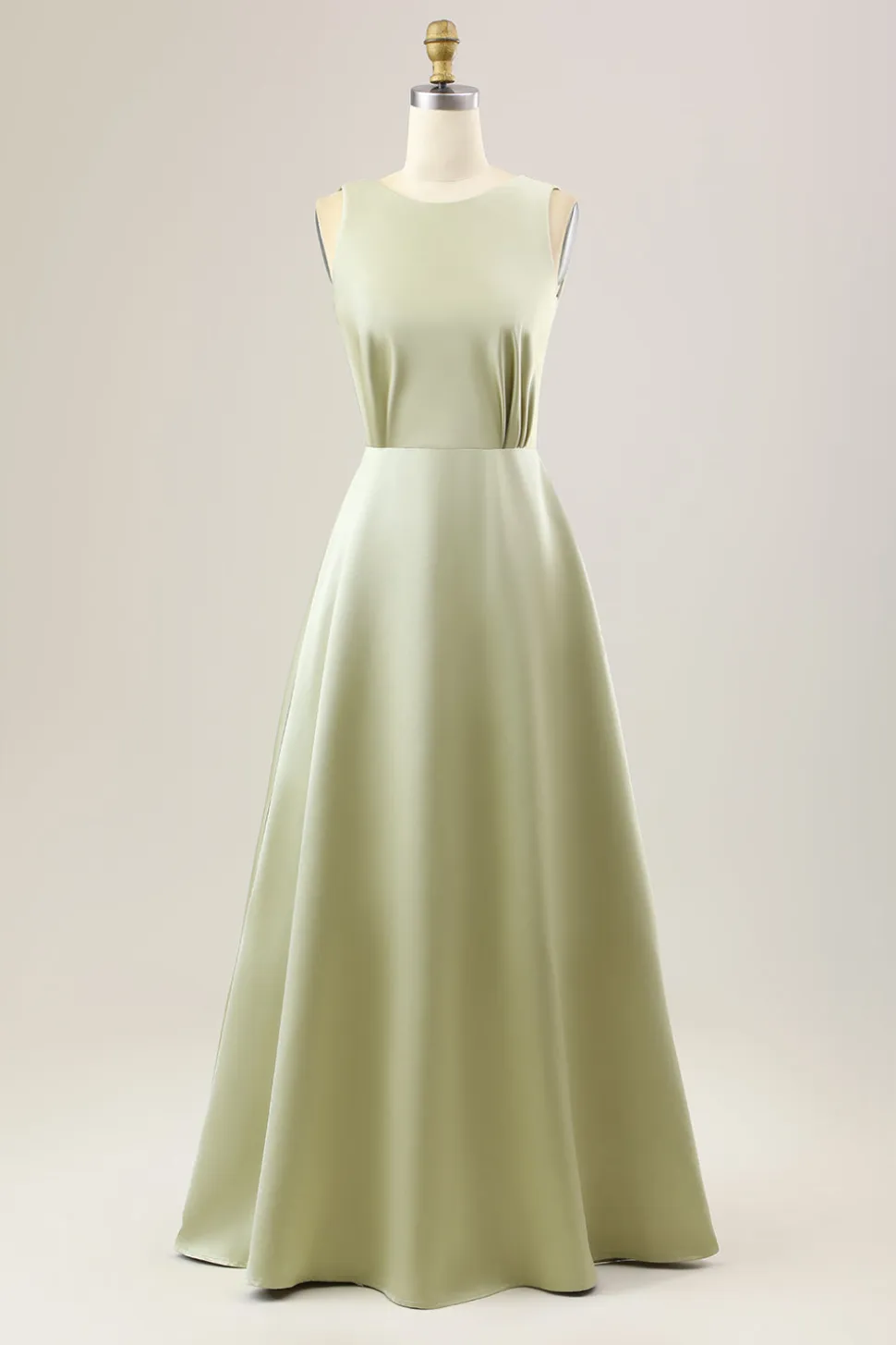 Dusty Sage Uma Linha Long Satin Vestido Madrinha