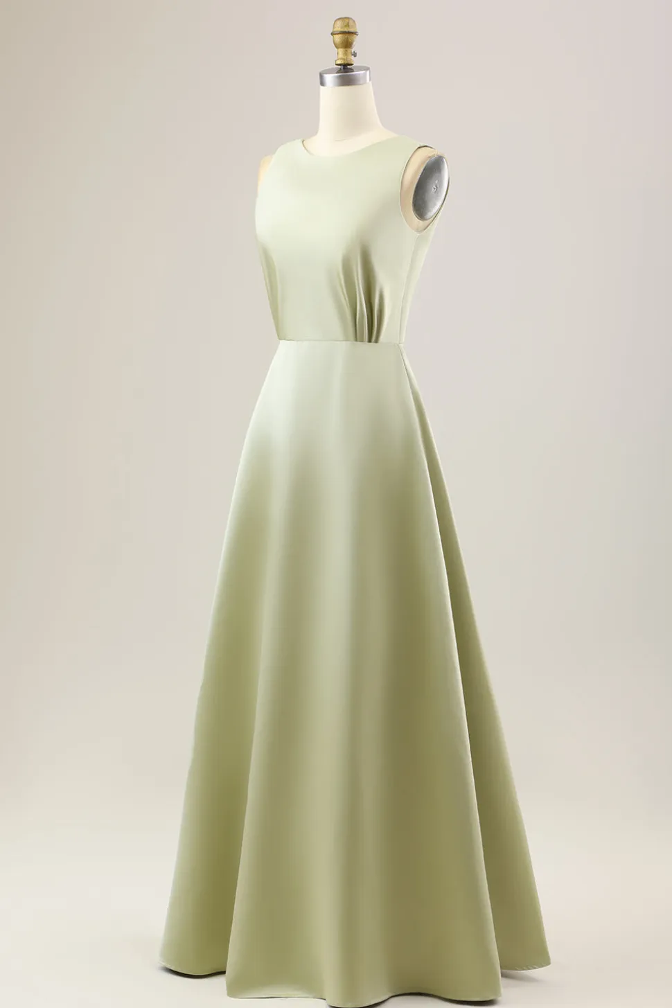 Dusty Sage Uma Linha Long Satin Vestido Madrinha