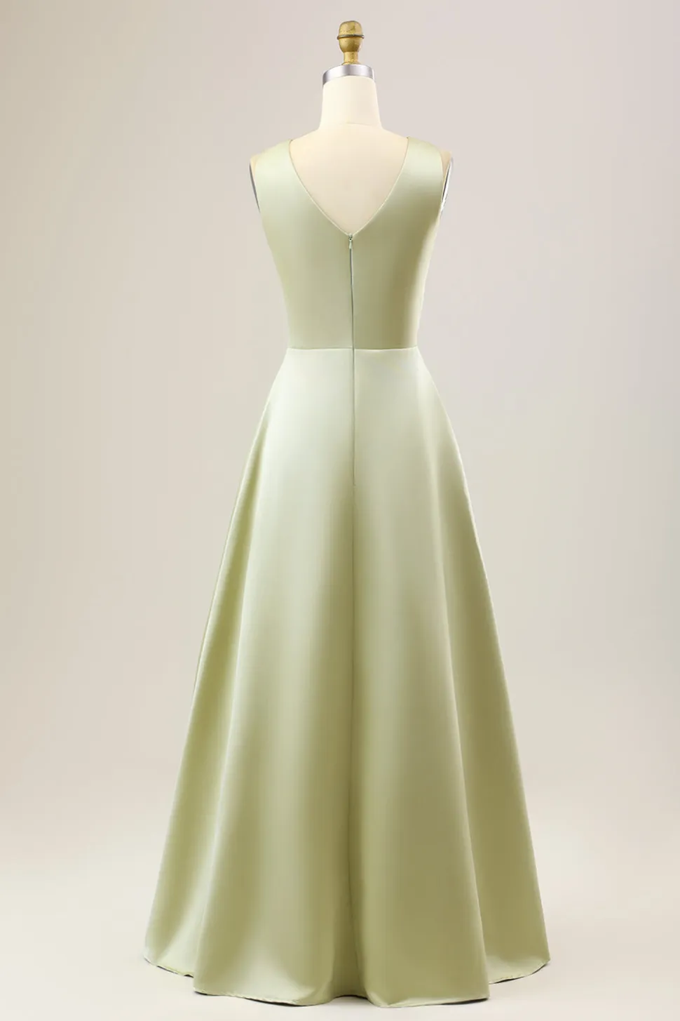 Dusty Sage Uma Linha Long Satin Vestido Madrinha