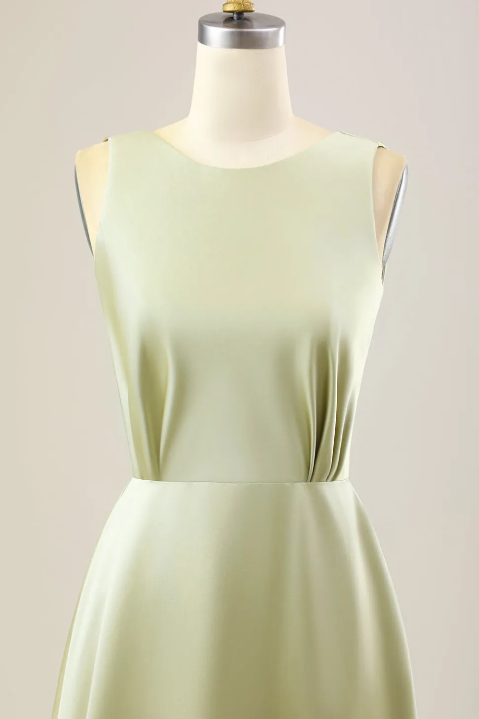 Dusty Sage Uma Linha Long Satin Vestido Madrinha