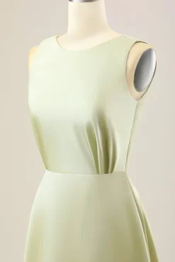 Dusty Sage Uma Linha Long Satin Vestido Madrinha