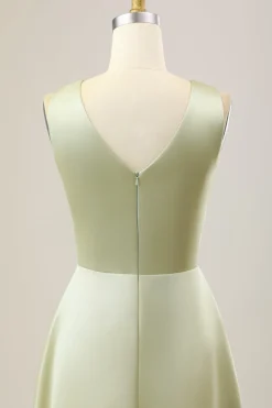 Dusty Sage Uma Linha Long Satin Vestido Madrinha
