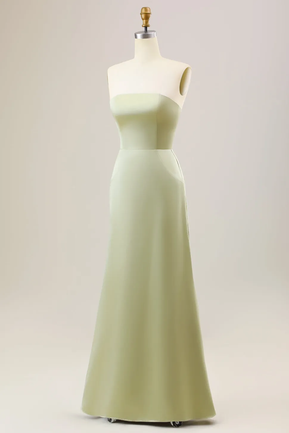 Dusty Sage Uma linha Strapless cetim longo vestido de dama de honra