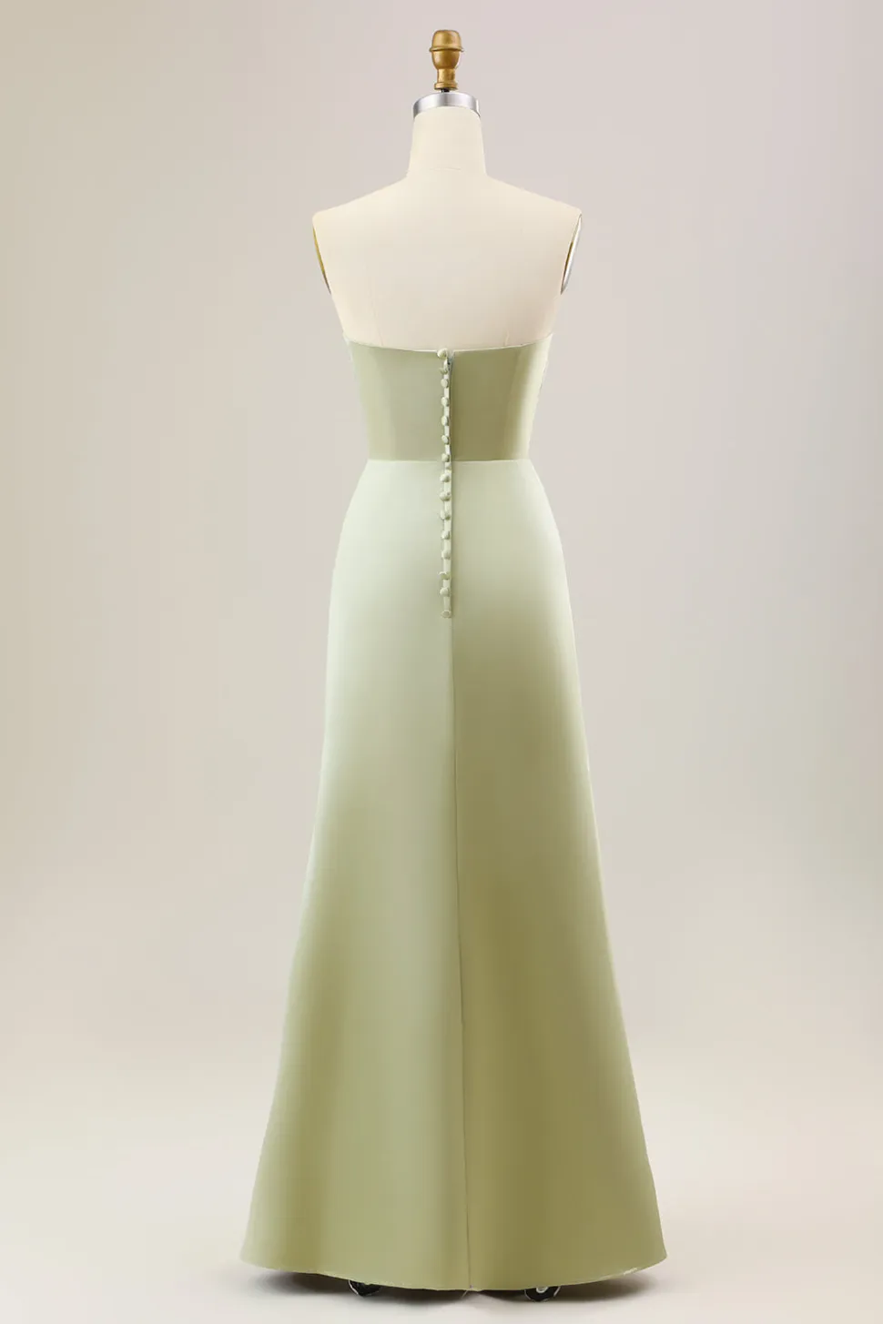 Dusty Sage Uma linha Strapless cetim longo vestido de dama de honra