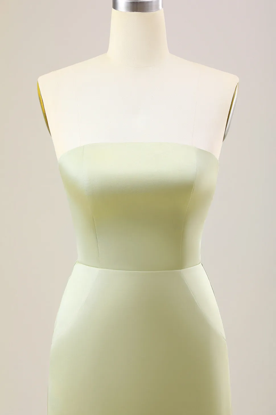 Dusty Sage Uma linha Strapless cetim longo vestido de dama de honra
