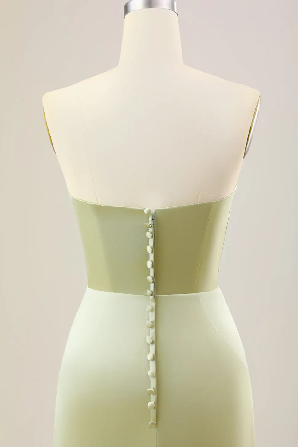 Dusty Sage Uma linha Strapless cetim longo vestido de dama de honra