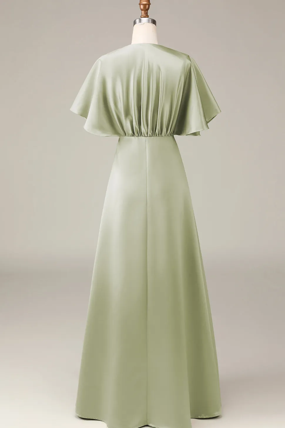 Dusty Sage V-neck mangas curtas A-line cetim vestido de dama de honra