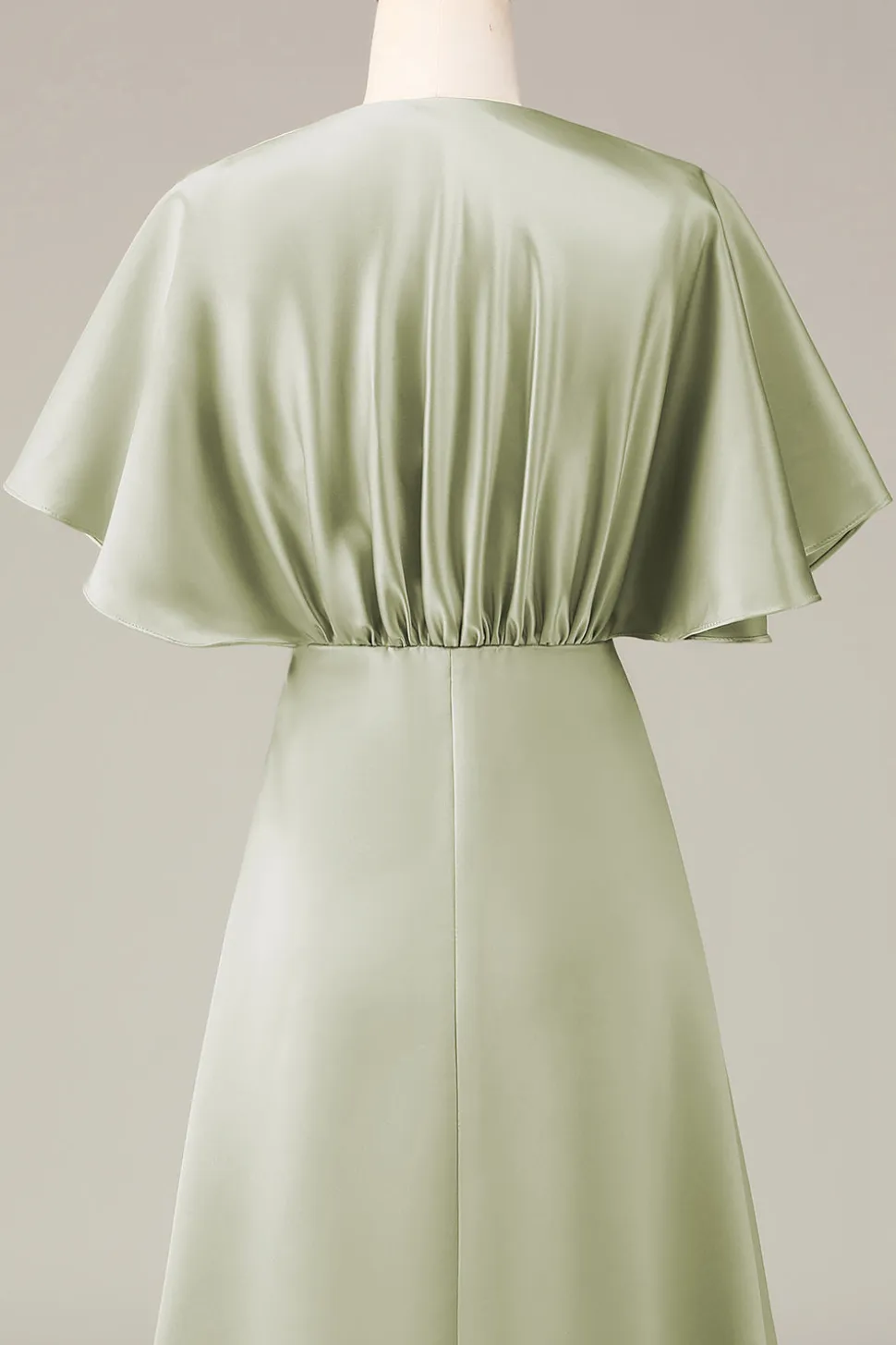 Dusty Sage V-neck mangas curtas A-line cetim vestido de dama de honra