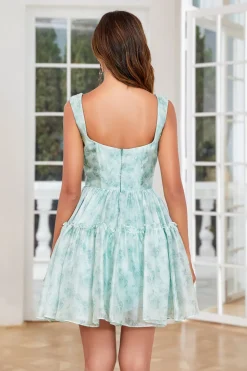 Elegante A Line Sage Printed Short Homecoming Dress