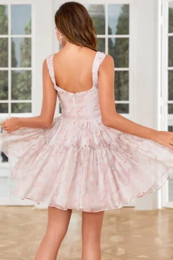 Elegante A Line Sage Printed Short Homecoming Dress