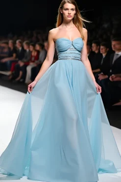 Elegante A Line Sweetheart Ruched Vestido de Gala Azul Cinza
