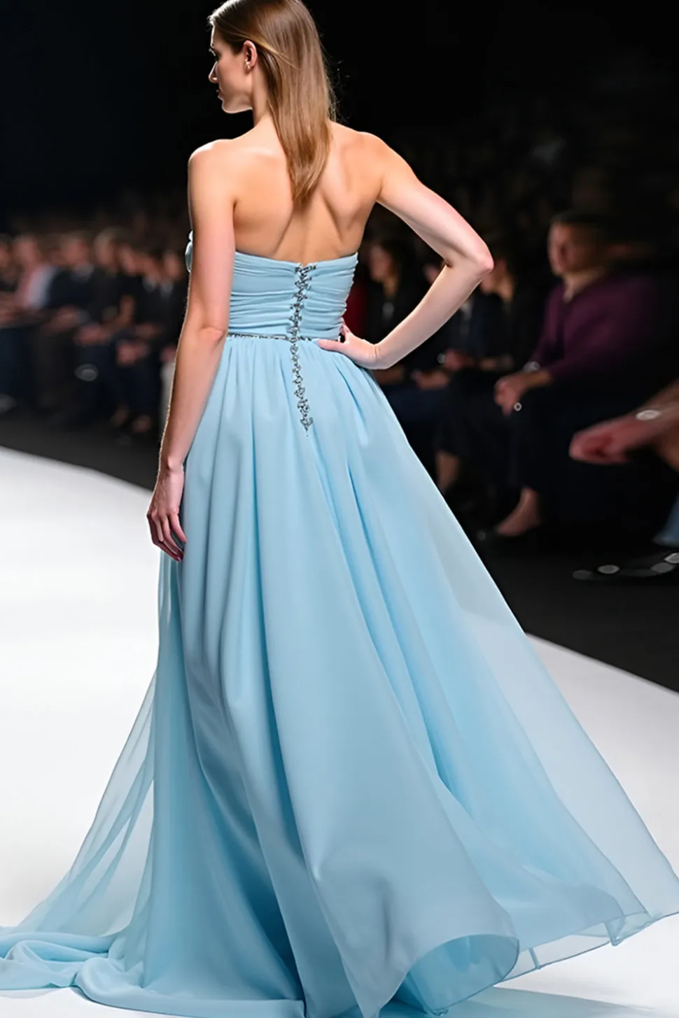 Elegante A Line Sweetheart Ruched Vestido de Gala Azul Cinza