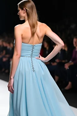 Elegante A Line Sweetheart Ruched Vestido de Gala Azul Cinza