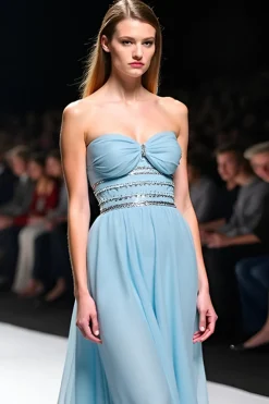 Elegante A Line Sweetheart Ruched Vestido de Gala Azul Cinza