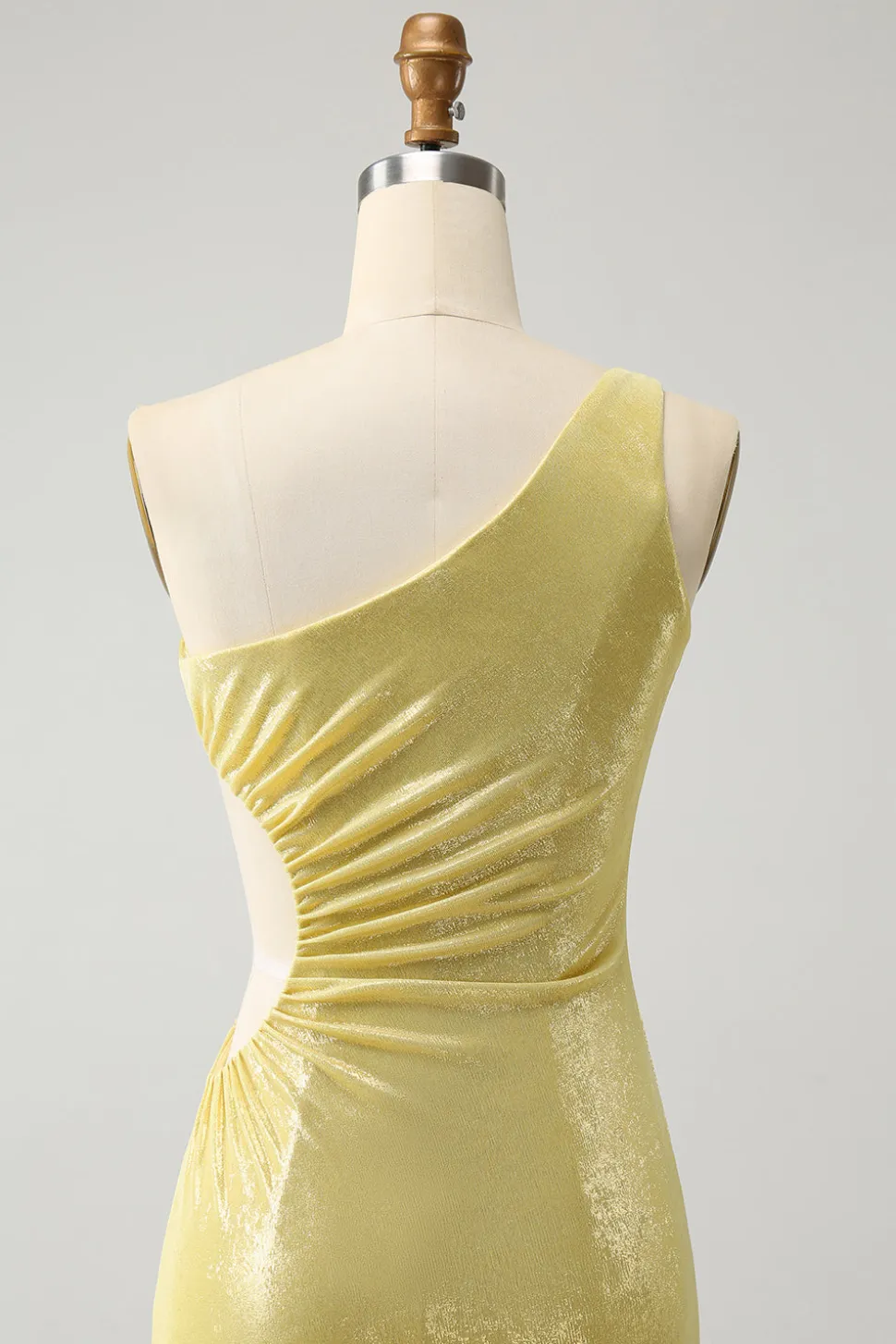 Elegante amarelo bodycon um ombro curto homecoming vestido com oco para fora
