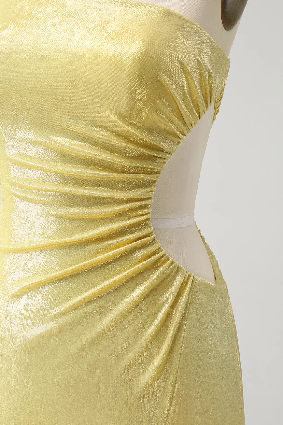 Elegante amarelo bodycon um ombro curto homecoming vestido com oco para fora