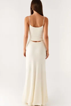 Elegante bainha marfim espaguete alças vestido de noite