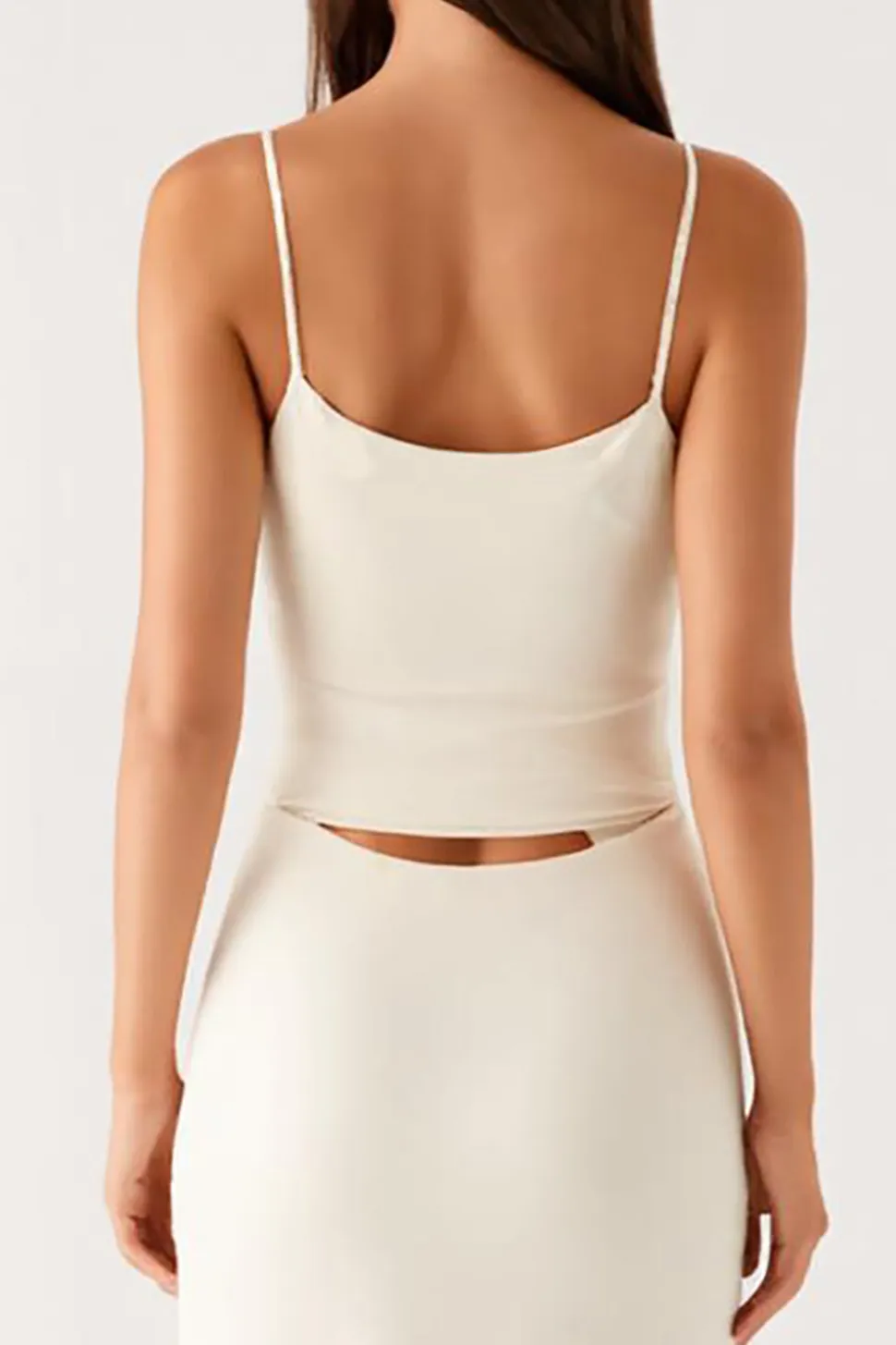 Elegante bainha marfim espaguete alças vestido de noite