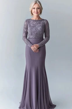 Elegante Bodycon cinza de aço mãe do vestido de noiva com apliques de renda