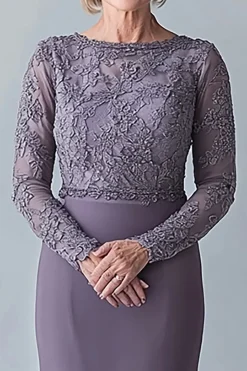 Elegante Bodycon cinza de aço mãe do vestido de noiva com apliques de renda