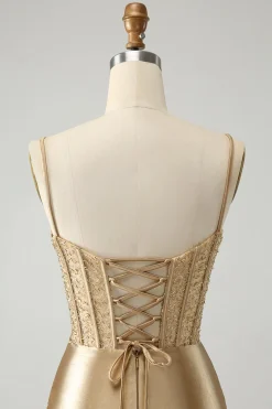 Elegante Bodycon Esparguete Correias Corset Cetim Vermelho Homecoming Dress com Fenda