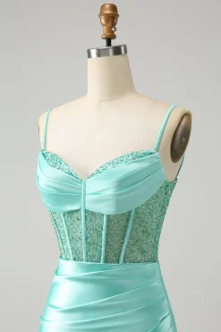 Elegante Bodycon Esparguete Correias Corset Cetim Vermelho Homecoming Dress com Fenda