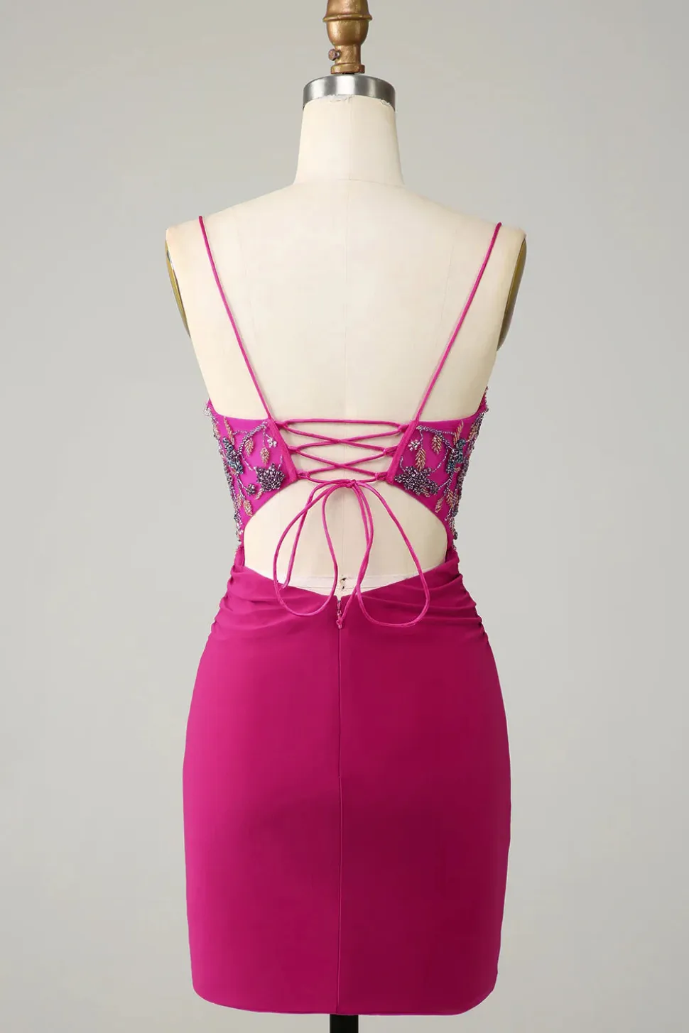 Elegante Bodycon Esparguete Correias Fuchsia Short Homecoming Dress com frisos