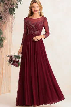 Elegante Borgonha A-line Boat Neck Mãe do vestido da noiva com missangas