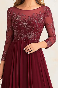 Elegante Borgonha A-line Boat Neck Mãe do vestido da noiva com missangas