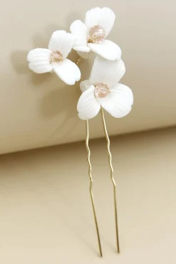 Elegante branco cerâmica pétala de pétala de cabelo nupcial pinos
