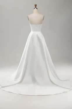 Elegante branco uma linha sem alças plissado varredura trem vestido de noiva com split