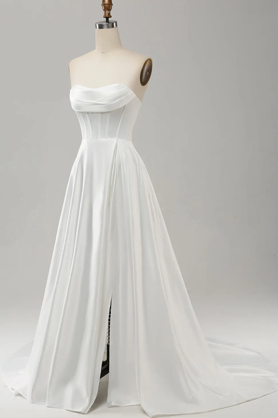 Elegante branco uma linha sem alças plissado varredura trem vestido de noiva com split