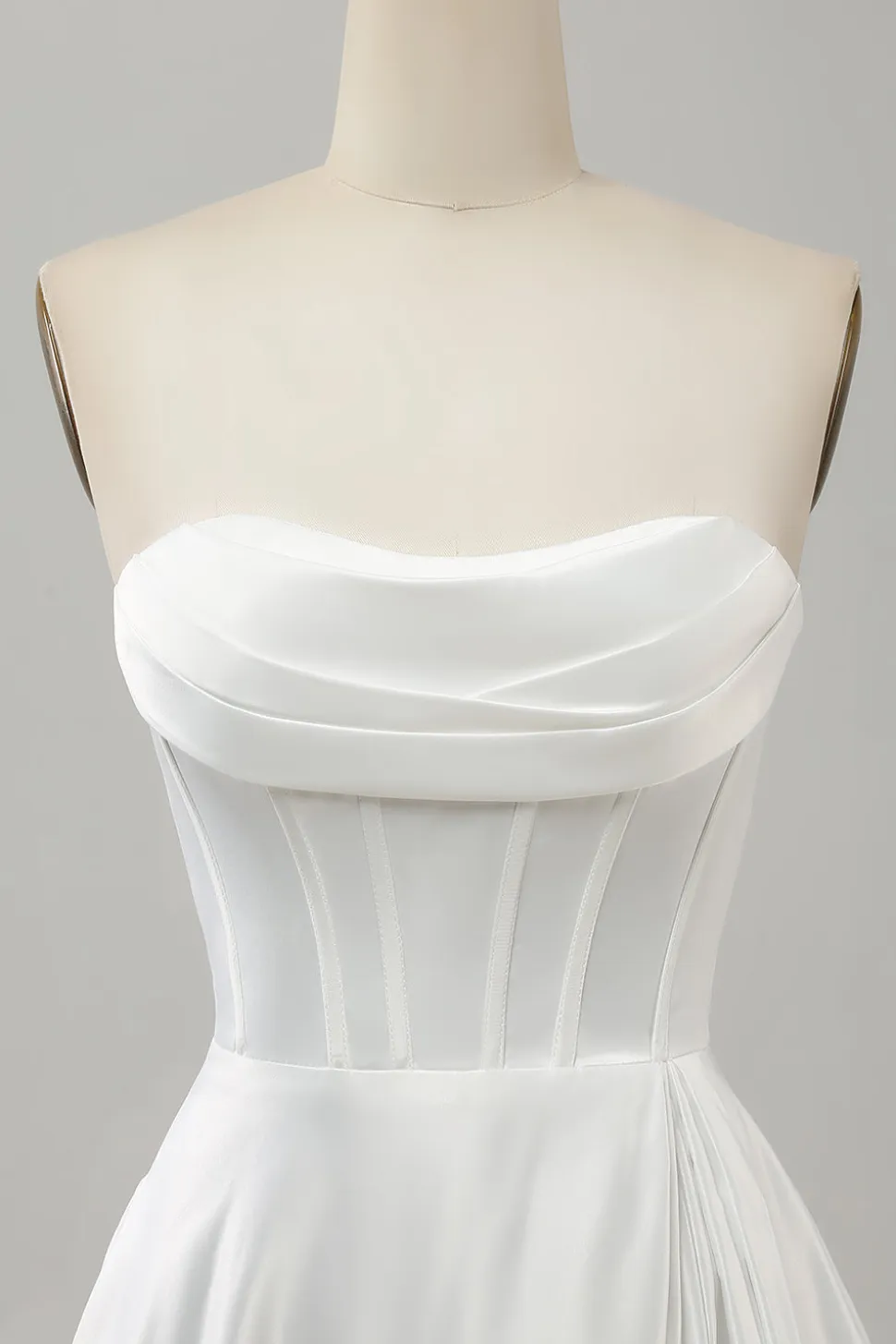 Elegante branco uma linha sem alças plissado varredura trem vestido de noiva com split