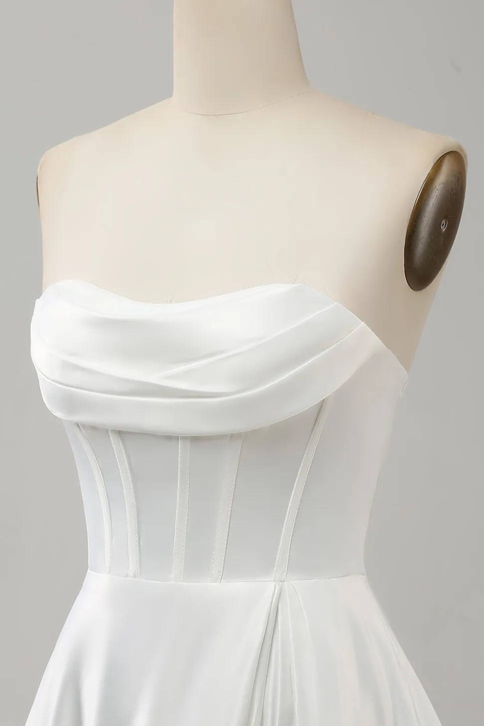 Elegante branco uma linha sem alças plissado varredura trem vestido de noiva com split