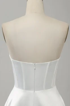 Elegante branco uma linha sem alças plissado varredura trem vestido de noiva com split