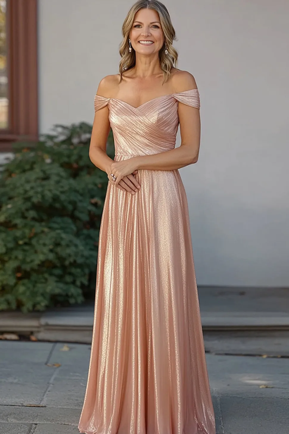 Elegante champanhe querido longo Ruched mãe do vestido de noiva