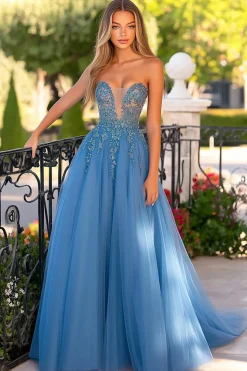 Elegante cinza azul princesa querida tule longo vestido de baile