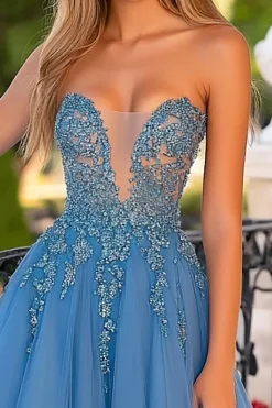Elegante cinza azul princesa querida tule longo vestido de baile
