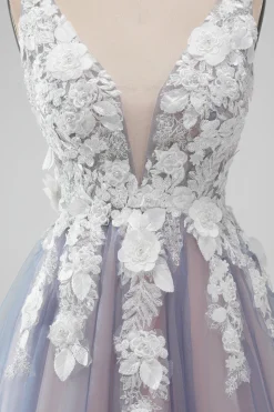 Elegante cinza rosa uma linha V pescoço flores curto homecoming vestido com pérola