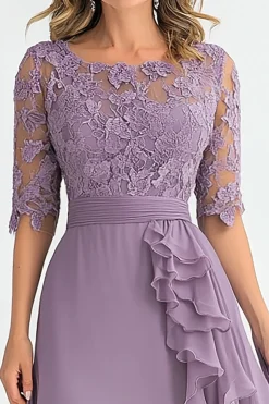 Elegante cinza roxo uma linha tule mãe de vestido de noiva com babados