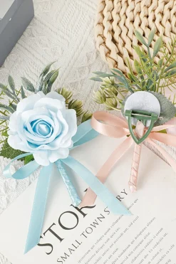Elegante Corsage de pulso de baile de pérola azul para festa de casamento