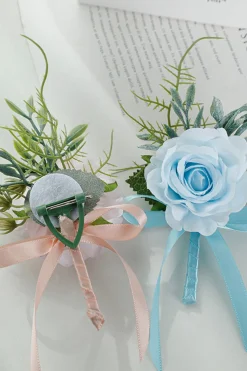 Elegante Corsage de pulso de baile de pérola azul para festa de casamento