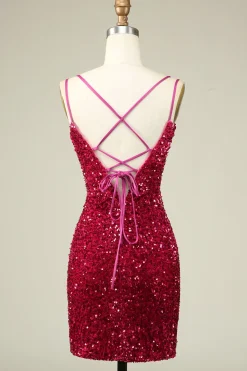 Elegante Fúcsia espaguete correias apertado Homecoming Dress