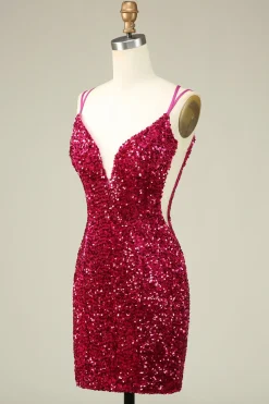 Elegante Fúcsia espaguete correias apertado Homecoming Dress