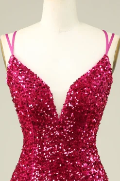 Elegante Fúcsia espaguete correias apertado Homecoming Dress